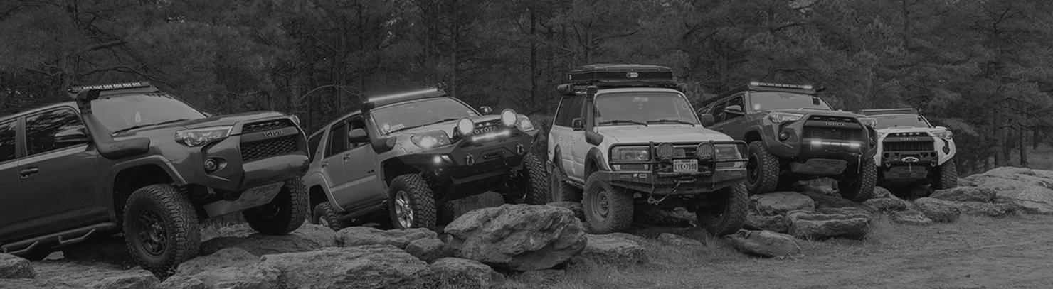 Toyota trucks lined up at Barnwell Mountain
